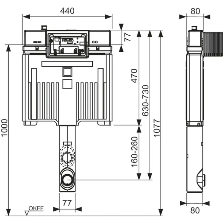 TECE 8cm Pedestal Cistern, Front button installation only image