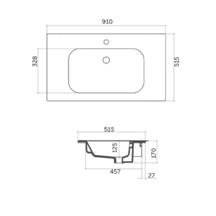 Perfetto Ceramic wash basin 1 Tap Hole 90cm image