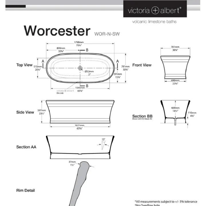 Worcester Freestanding bath with plinth 1797 x 780mm, without overflow image